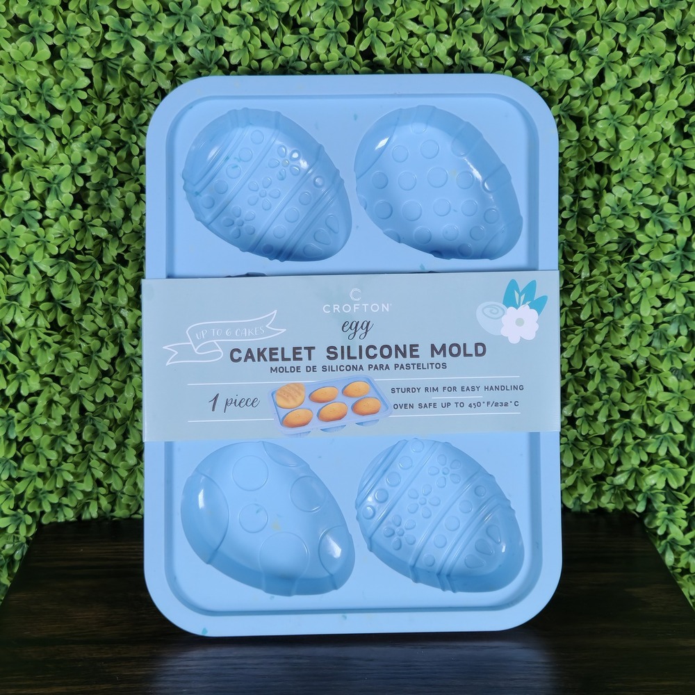 Crofton Egg Cakelet Silicone Mold Blue Easter Spring 6 Cavity Baking Pan NWT